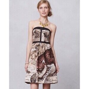 Anthropologie Liefsdottir Dress Womens 4 Strapless Leopard Mini Tulle Pockets